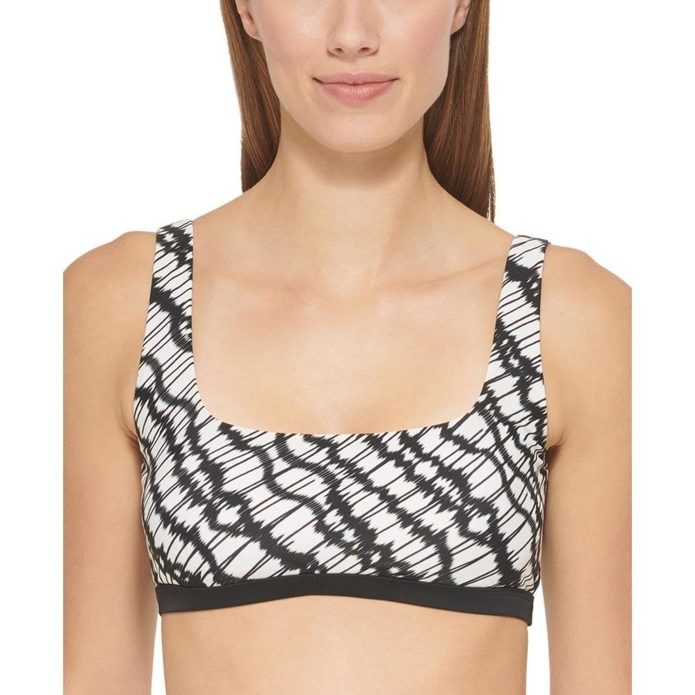 DKNY Womens Printed Removable Padding Bikini Swim top B/W M Black/White